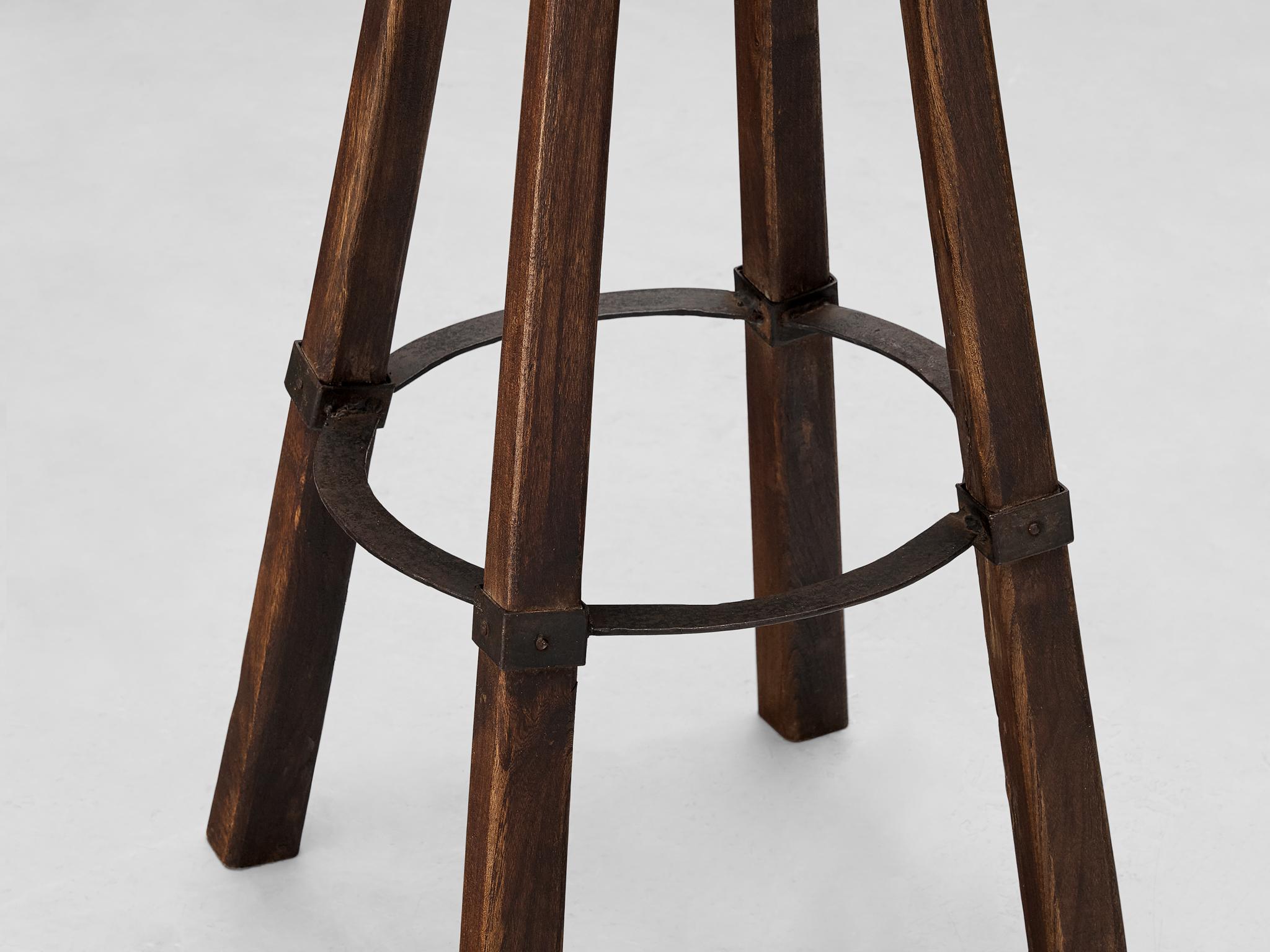 Brutalist Bar Stools in Wood and Steel Detailing  For Sale 9