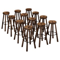 Retro Brutalist Bar Stools in Wood and Steel Detailing 