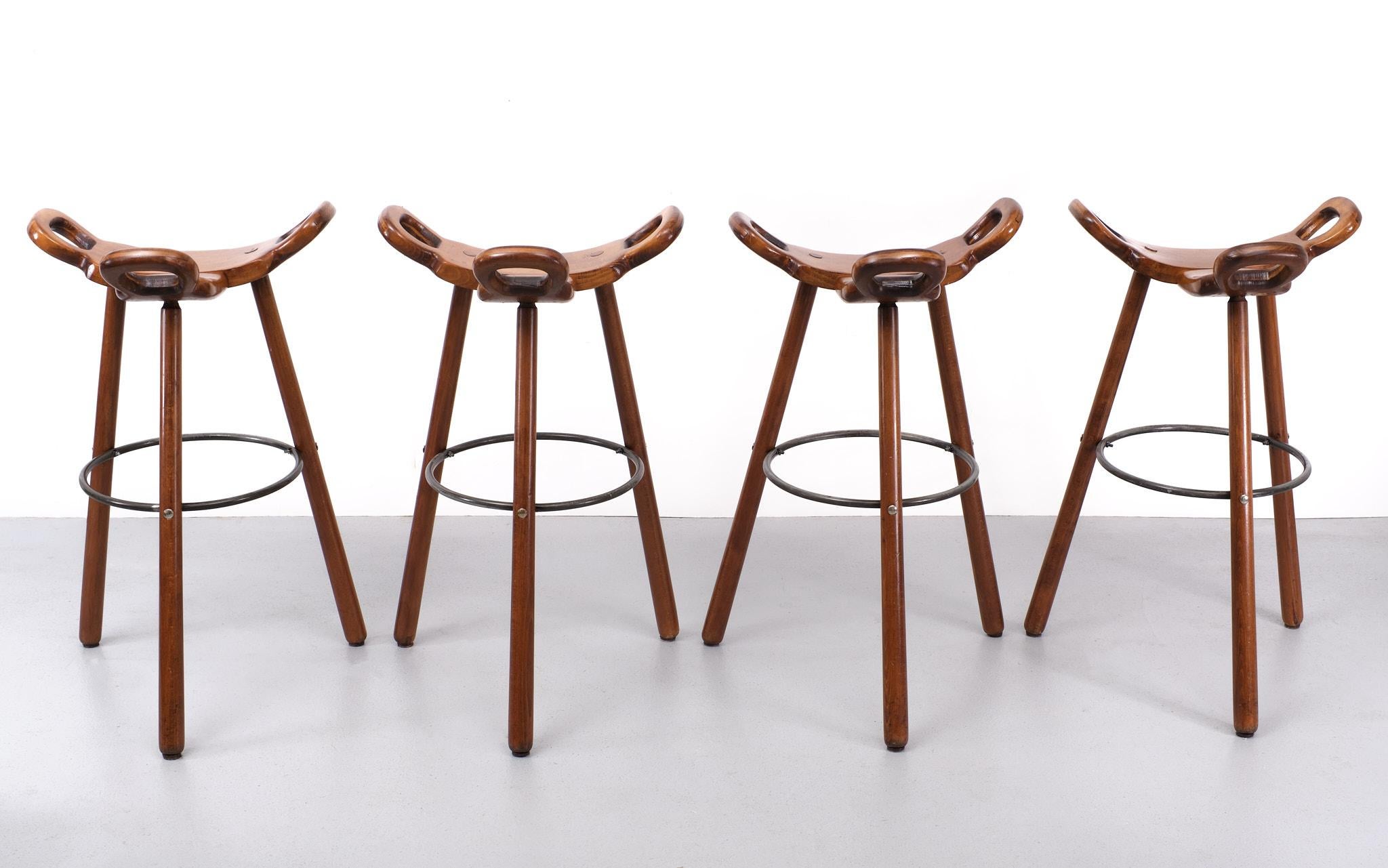 Wood Brutalist  Bar stools Marbella  by Sergio Rodrigues 1970s Spain 