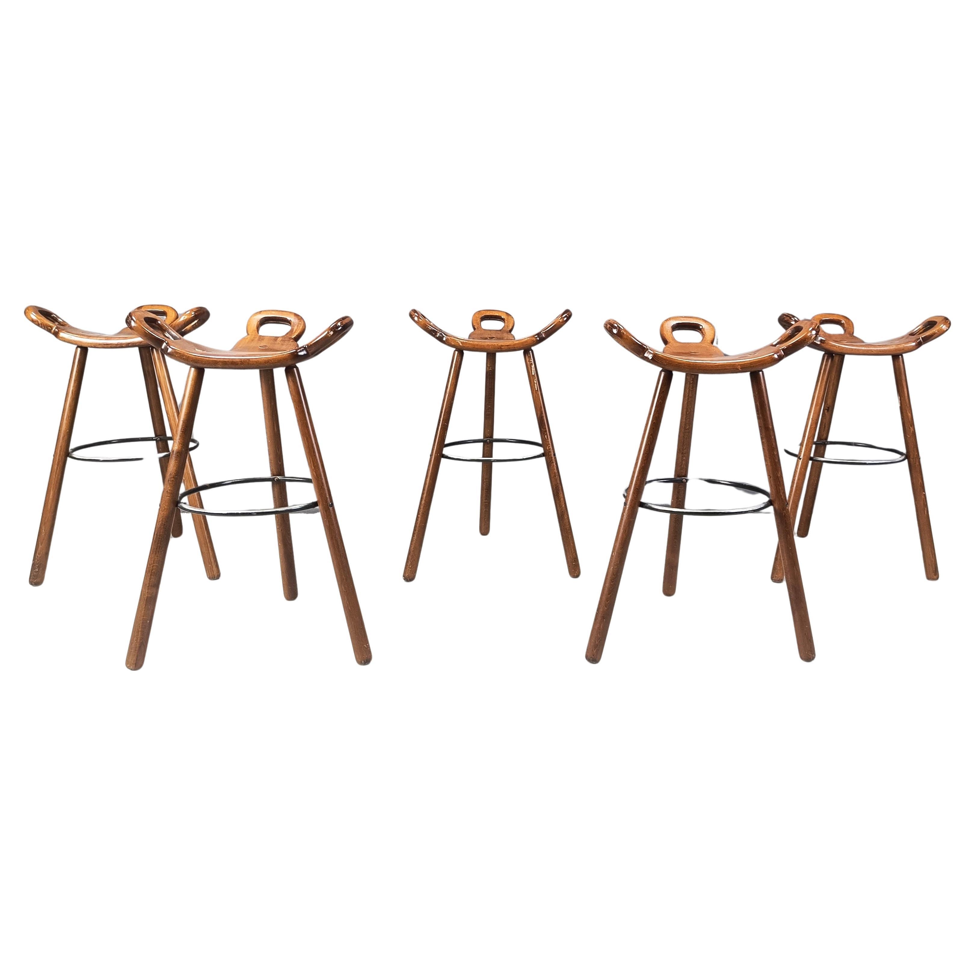 Ensemble de 5 tabourets de bar brutalistes - années 1960