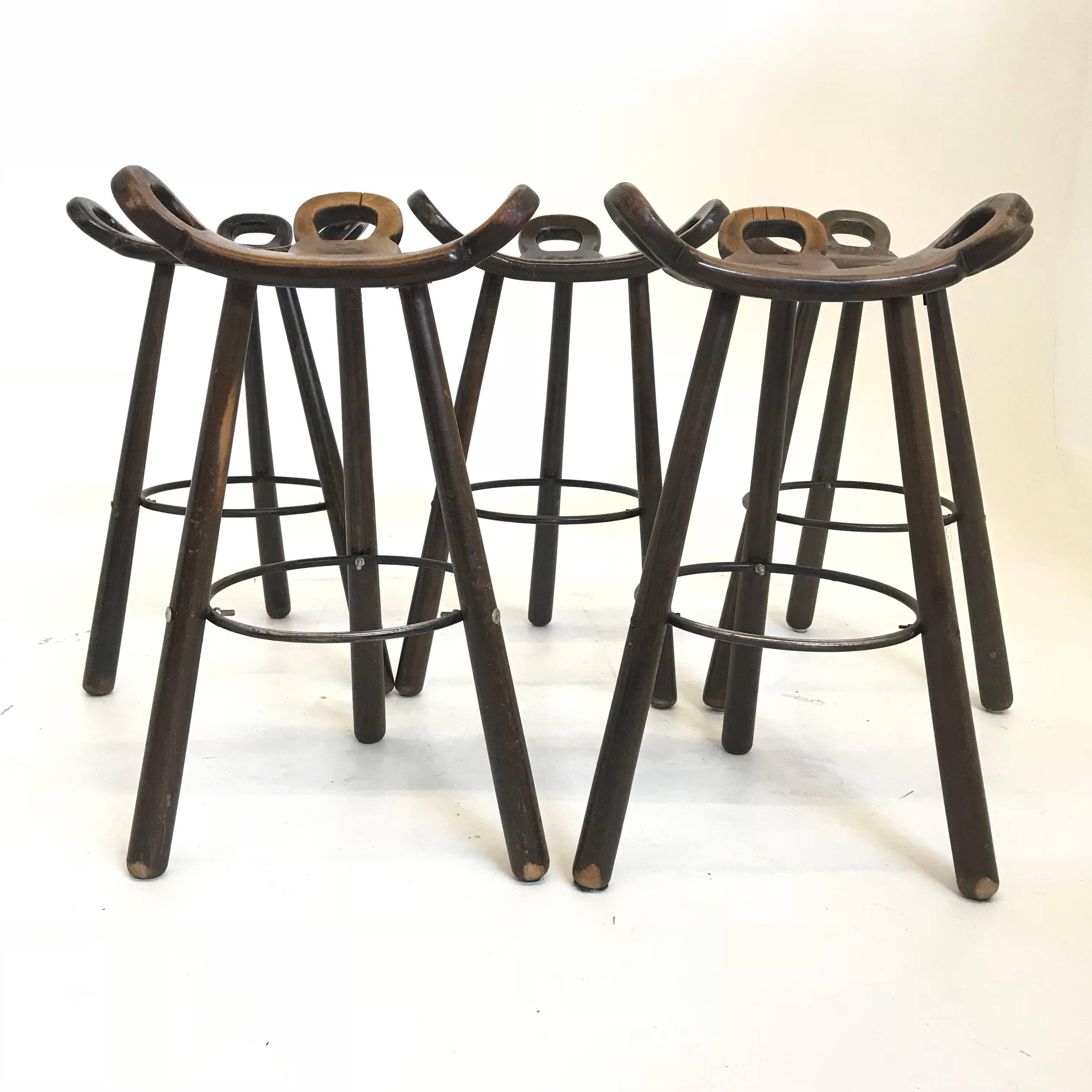 Brutalist Barstool Spanish Chair Marbella Set of Five In Fair Condition For Sale In The Hague, NL