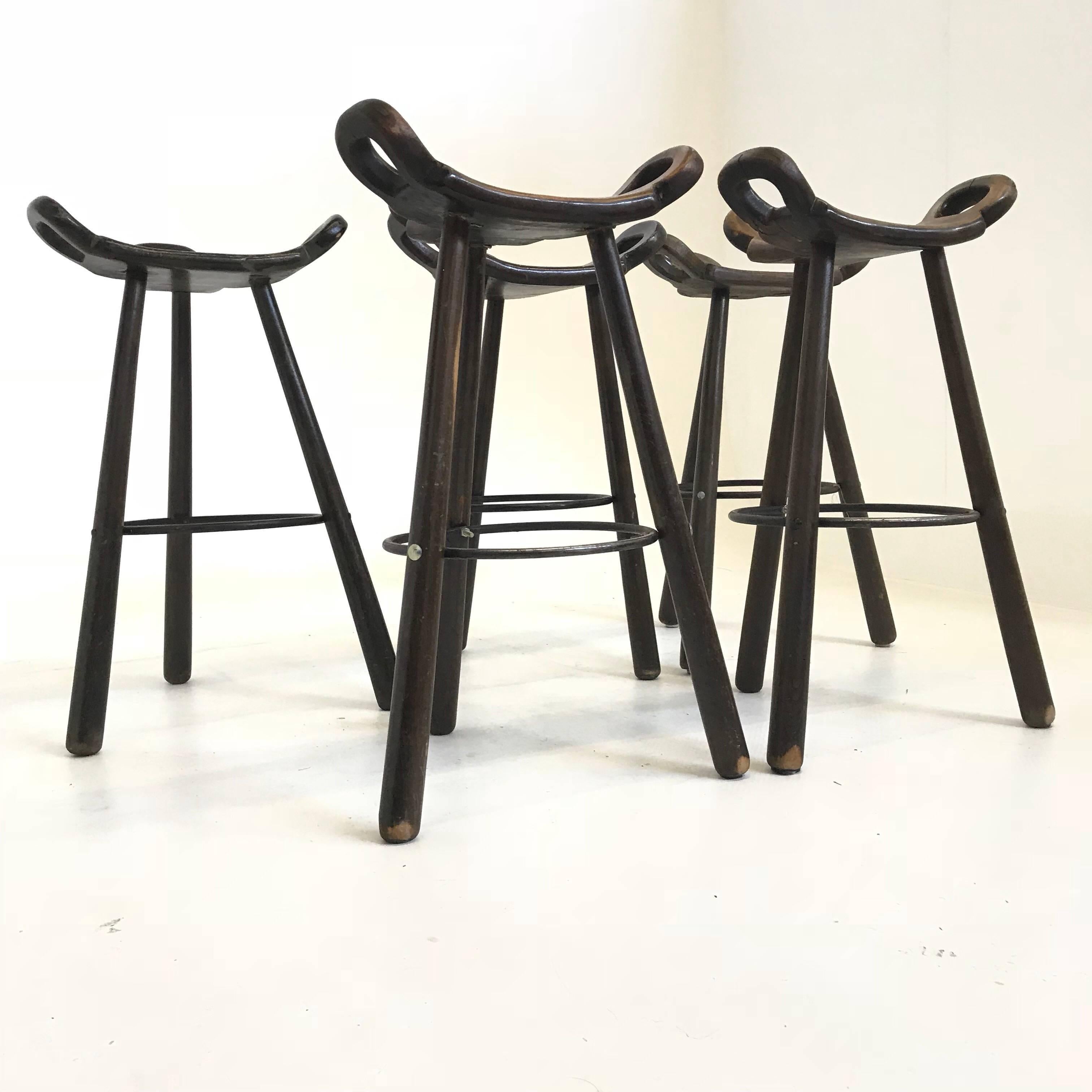 Late 20th Century Brutalist Barstool Spanish Chair Marbella Set of Five For Sale