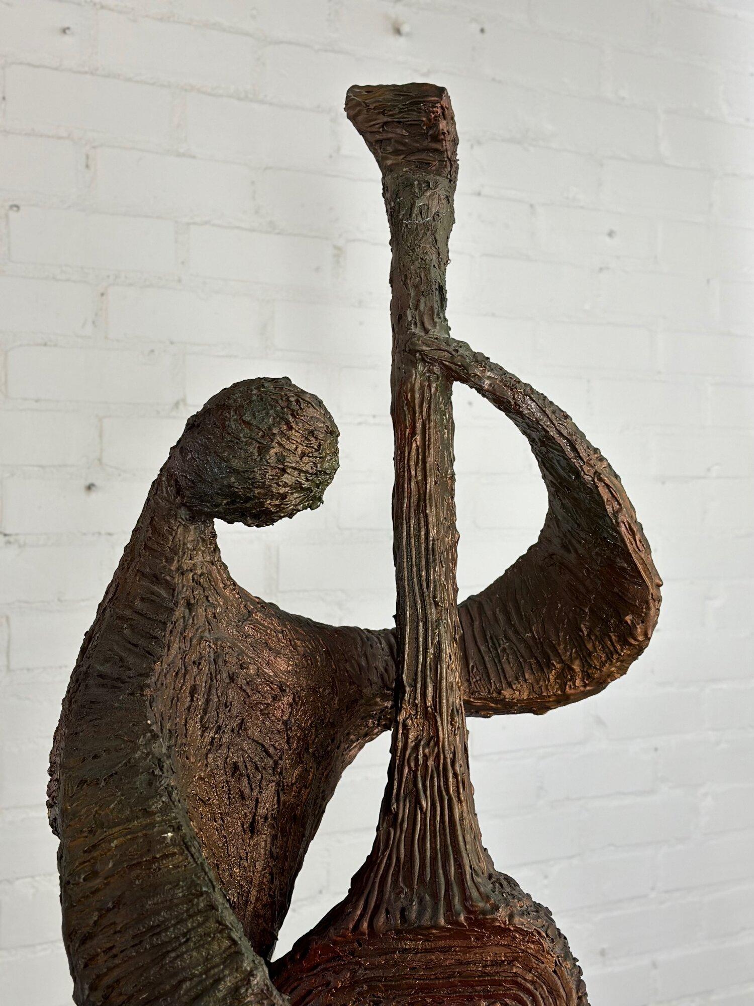 Mid-Century Modern Brutalist Bass Player Sculpture For Sale