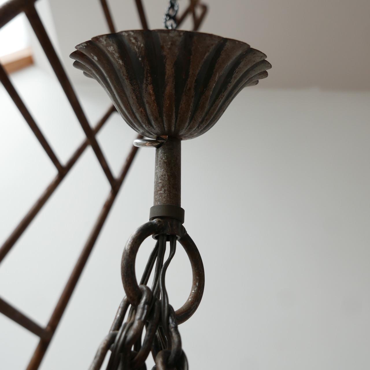 Brutalist Beaten Iron Mid-Century French Chandelier In Good Condition In London, GB