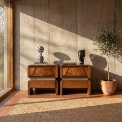 Brutalist Bedside Tables, Solid Wood, Vintage Design, Canada, 1972
