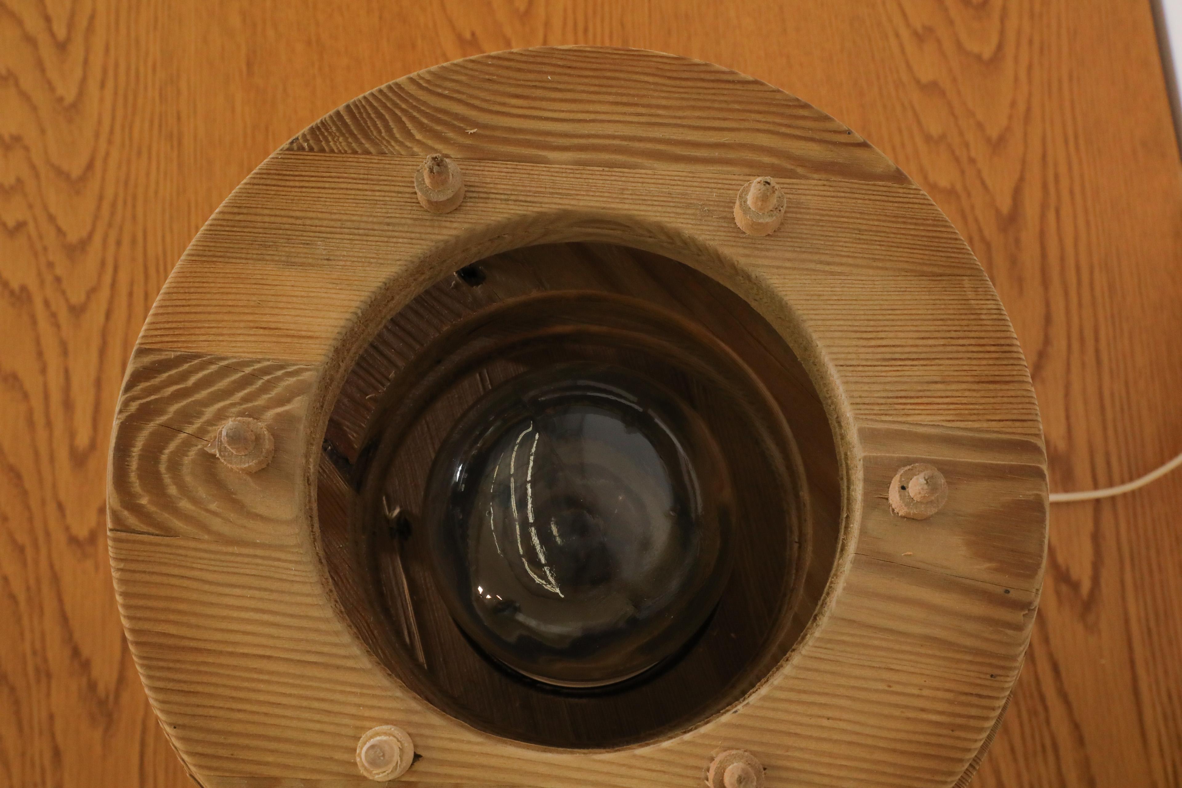 Brutalist Beehive Table Lamp Crafted with Thick Stacked Solid Pine Rings 9