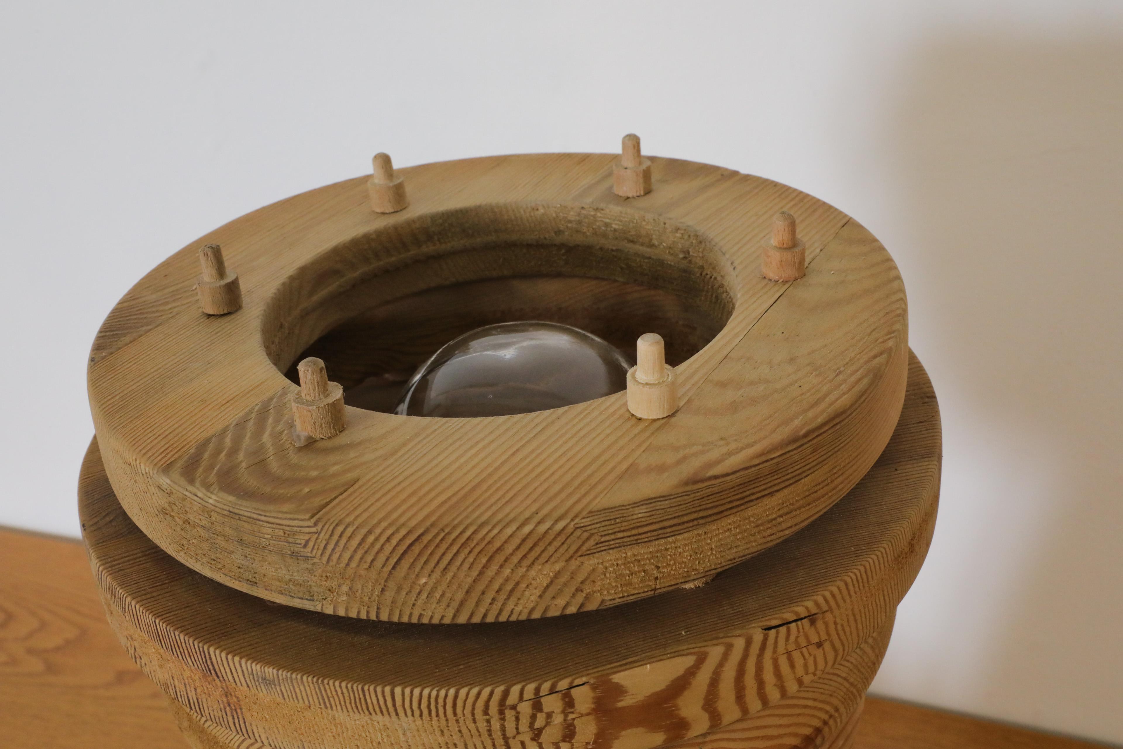 Brutalist Beehive Table Lamp Crafted with Thick Stacked Solid Pine Rings 10