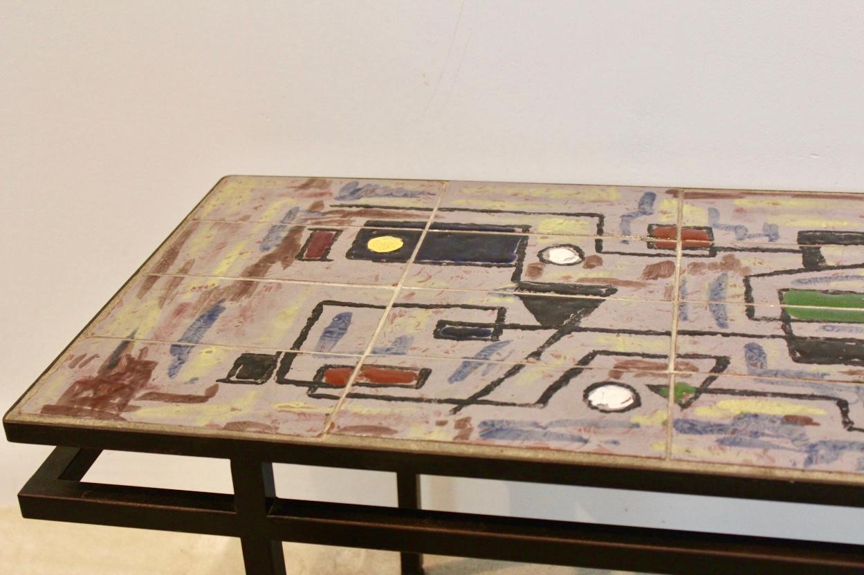 20th Century Brutalist Belgian Ceramic and Steel Artwork Coffee Table, 1970s, Signed