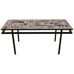 Brutalist Belgian Ceramic and Steel Artwork Coffee Table, 1970s, Signed Brutalist Belgian Ceramic and Steel Artwork Coffee Table, 1970s, Signed