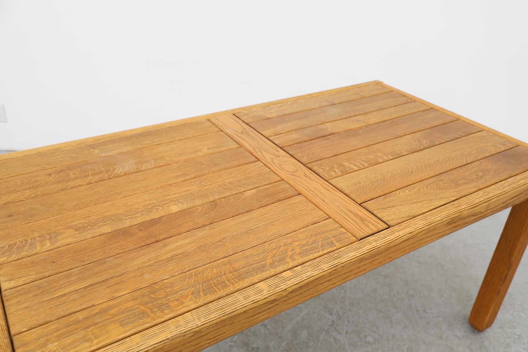 Brutalist Belgian Slatted Oak Dining Table w/ Rounded Legs Attributed to DePuydt For Sale 4