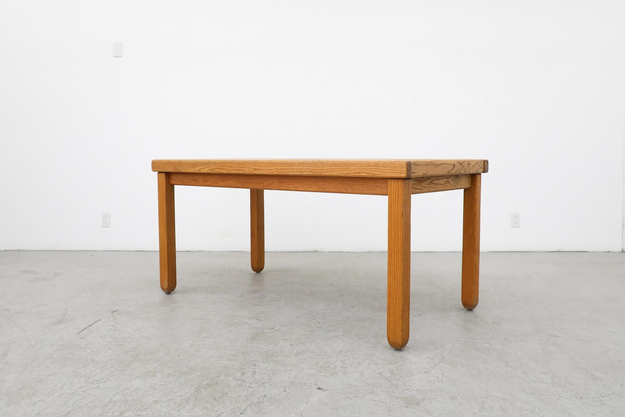 Mid-Century Modern Brutalist Belgian Slatted Oak Dining Table w/ Rounded Legs Attributed to DePuydt For Sale