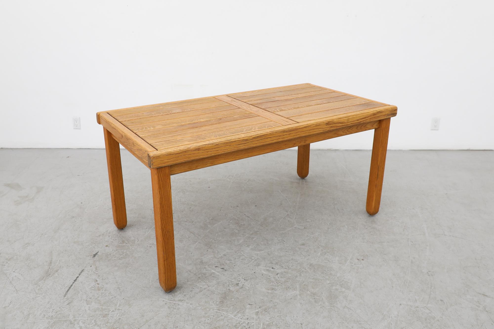 20th Century Brutalist Belgian Slatted Oak Dining Table w/ Rounded Legs Attributed to DePuydt For Sale