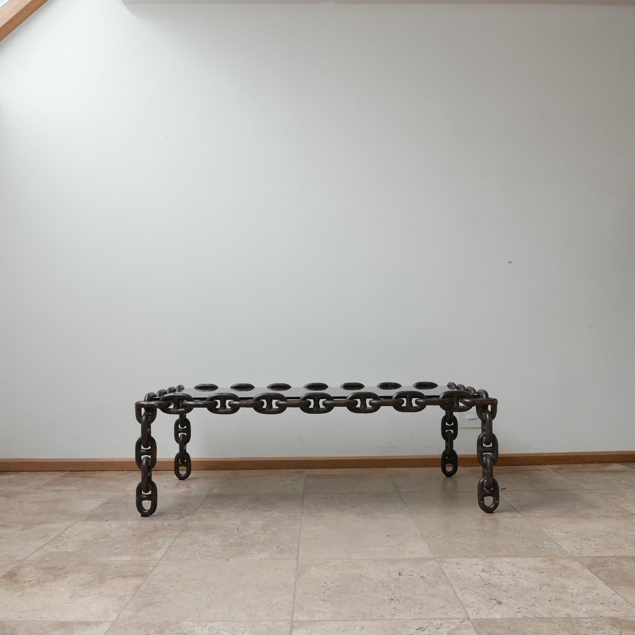 Brutalist Belgium Large Iron Chain Coffee Table In Good Condition In London, GB