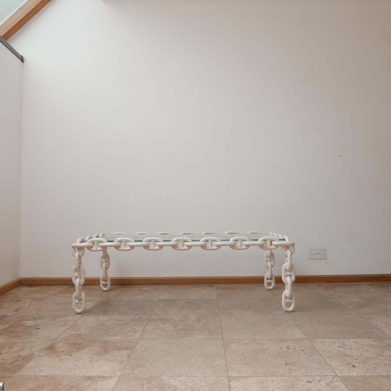 Glass Brutalist Belgium Mid-Century Large Chain Coffee Table