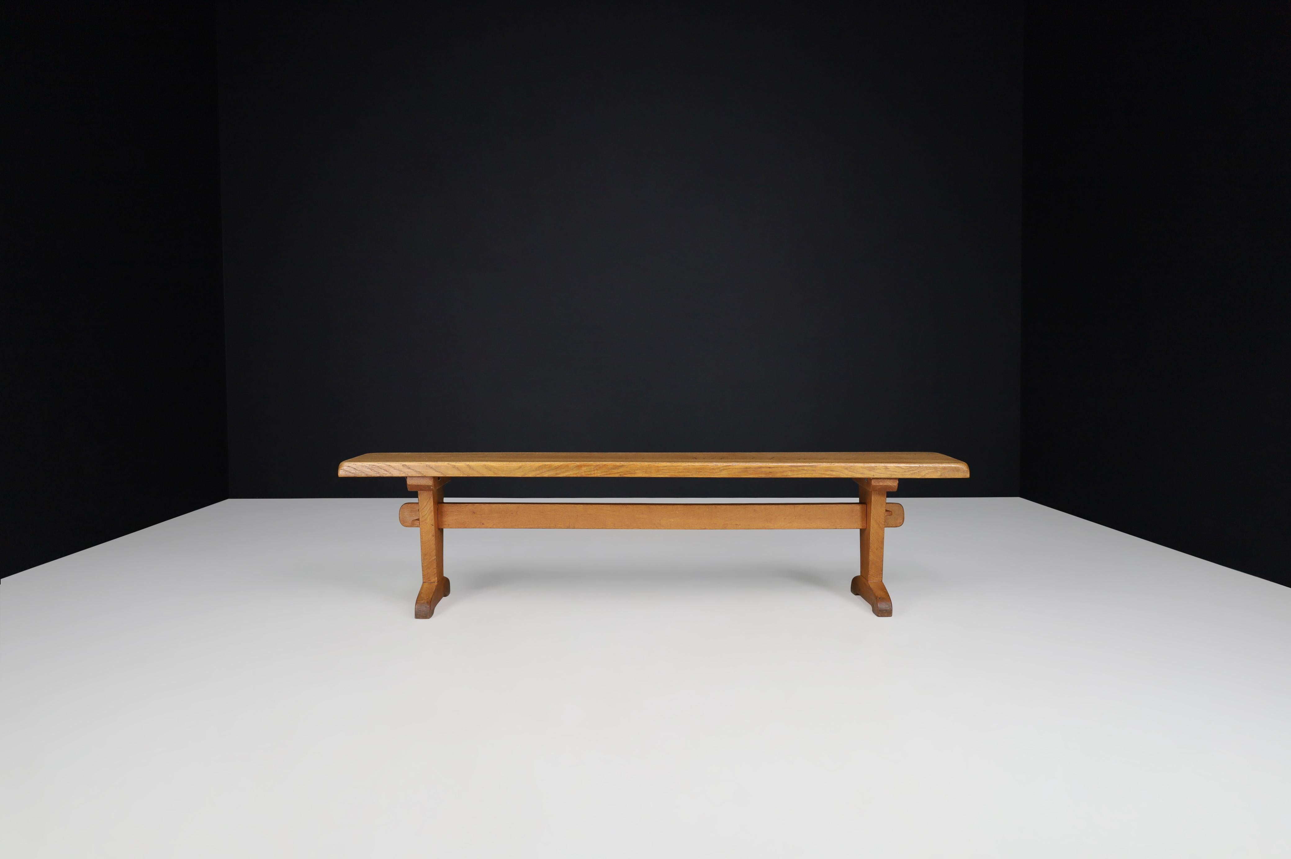 French Brutalist Bench in Blond Oak, France, 1960s For Sale