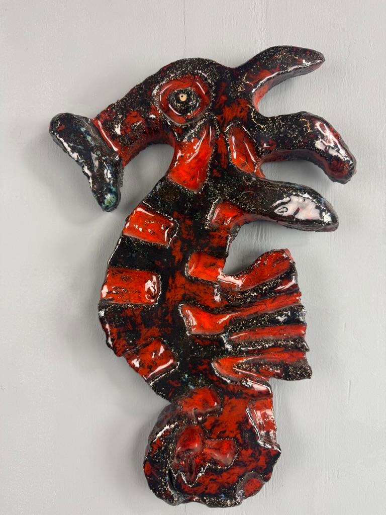 Brutalist Big Seahorse ceramic wall decoration- Piet Lemahieu, Belgium -  1960 For Sale 4