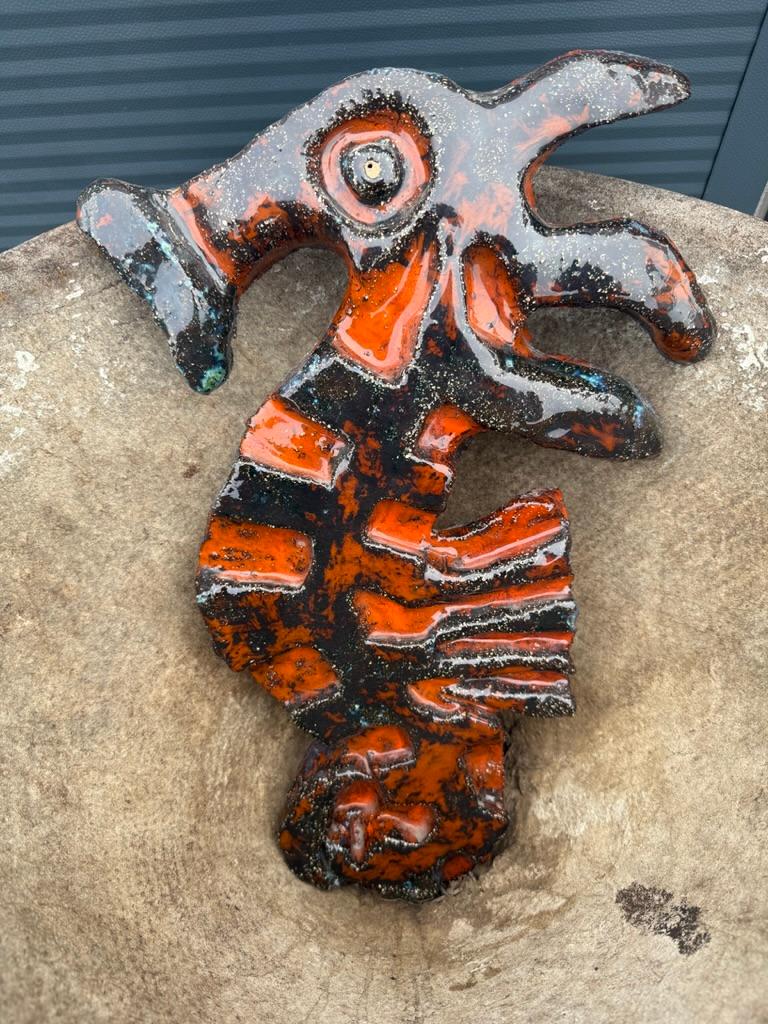 Brutalist Big Seahorse ceramic wall decoration- Piet Lemahieu, Belgium -  1960 For Sale 6
