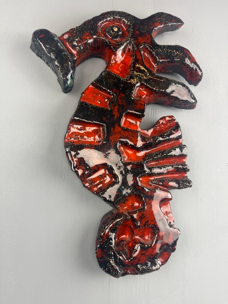 Belgian Brutalist Big Seahorse ceramic wall decoration- Piet Lemahieu, Belgium -  1960 For Sale