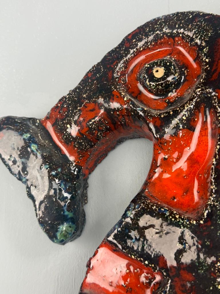 Brutalist Big Seahorse ceramic wall decoration- Piet Lemahieu, Belgium -  1960 For Sale 1