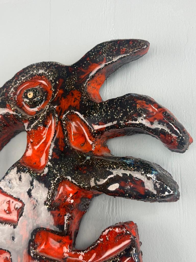Brutalist Big Seahorse ceramic wall decoration- Piet Lemahieu, Belgium -  1960 For Sale 2