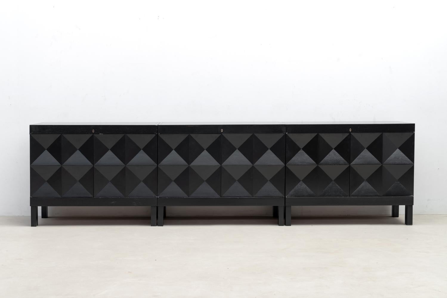Brutalist black cabinet with graphic doors -  Belgium CAUTION! only two left For Sale 7
