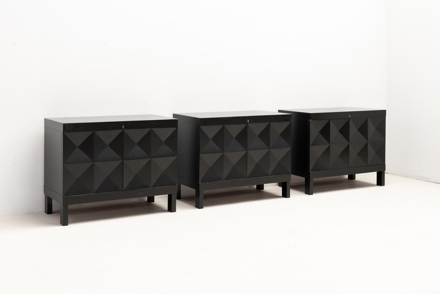 Late 20th Century Brutalist black cabinet with graphic doors, Belgium  For Sale