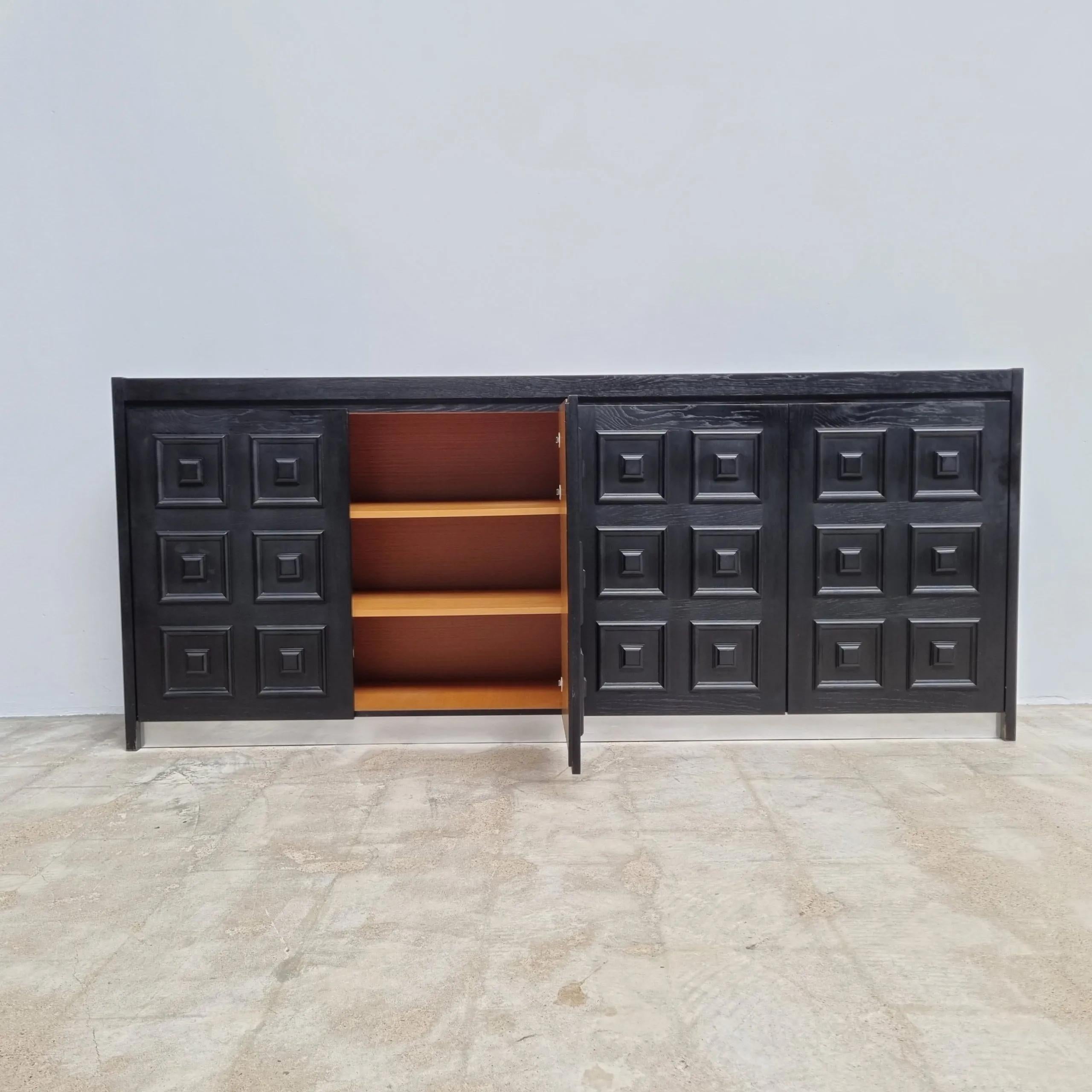 Mid-Century Modern Brutalist Black Ebonized Credenza, Belgium, 1970s