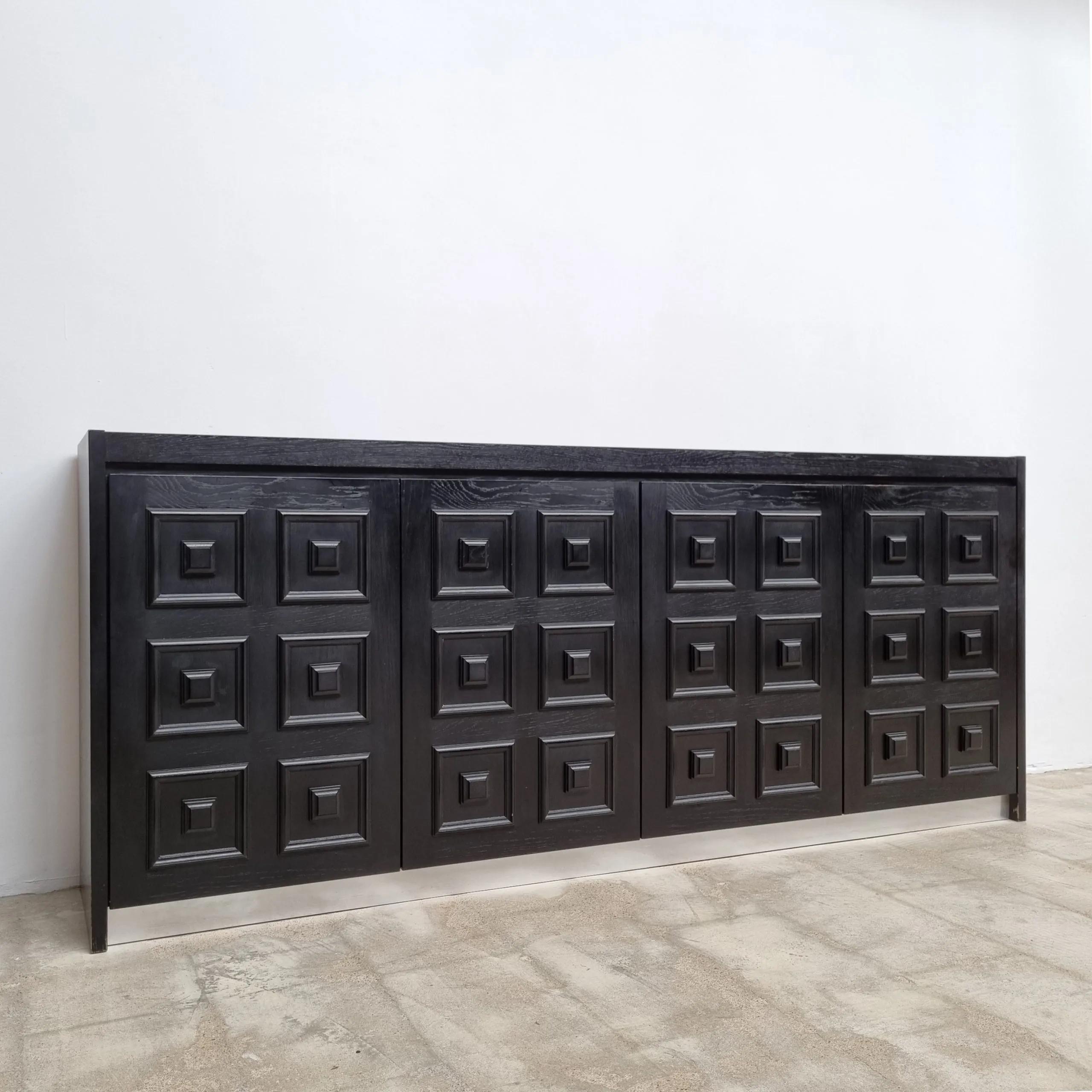 Oak Brutalist Black Ebonized Credenza, Belgium, 1970s