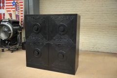 Brutalist Black Ebonized Oak Cabinets and Bar, 1970s