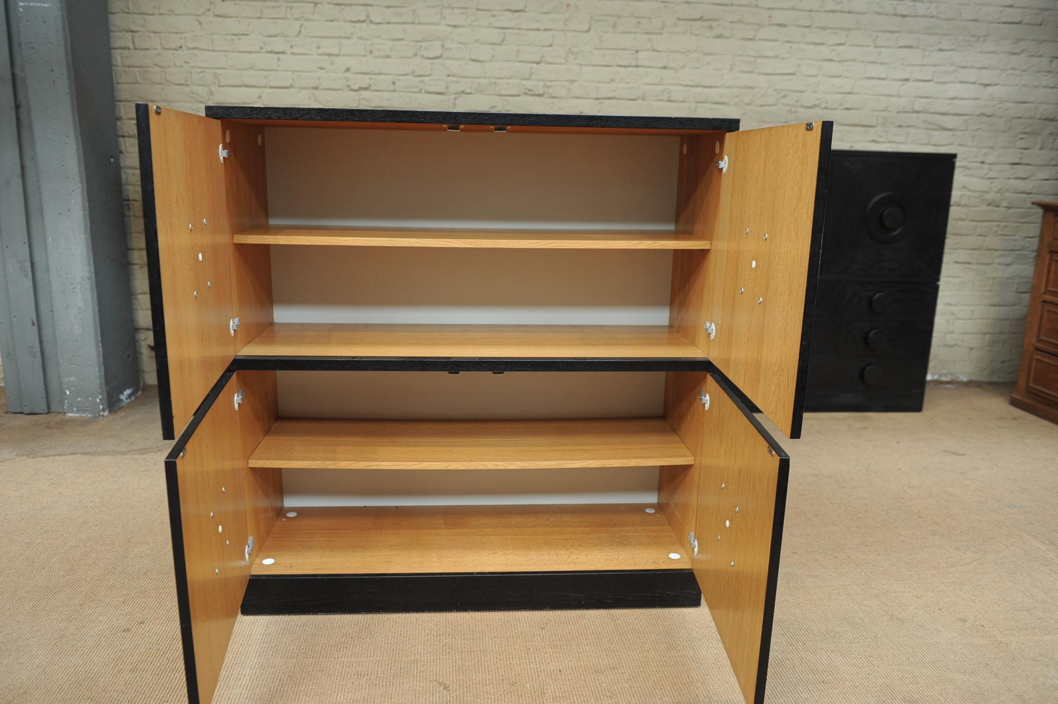 Belgian Brutalist Black Ebonized Oak Cabinets and Bar, 1970s For Sale