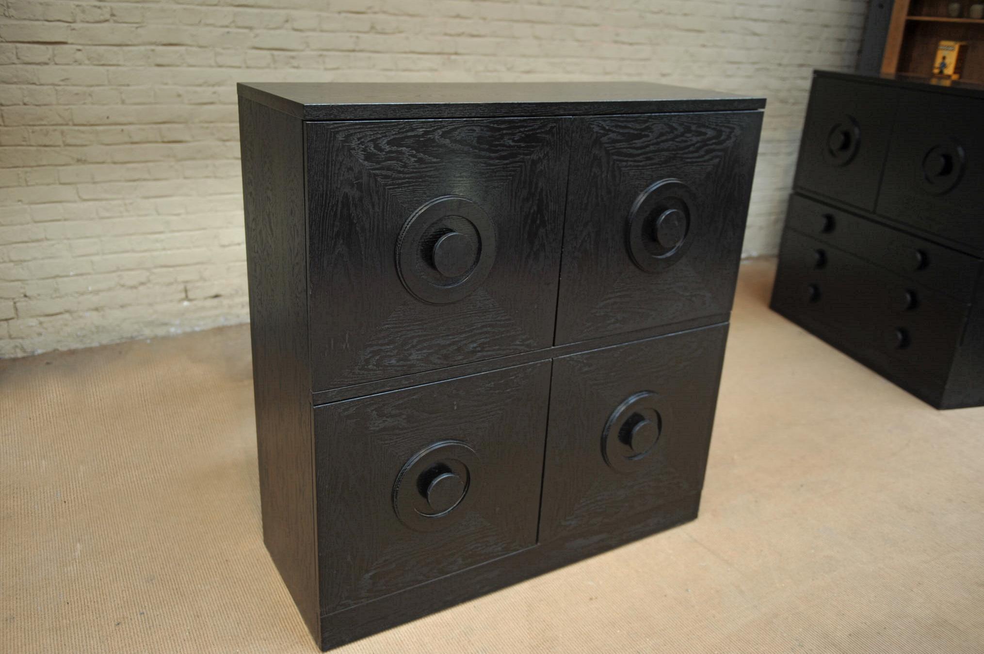 Late 20th Century Brutalist Black Ebonized Oak Cabinets and Bar, 1970s For Sale