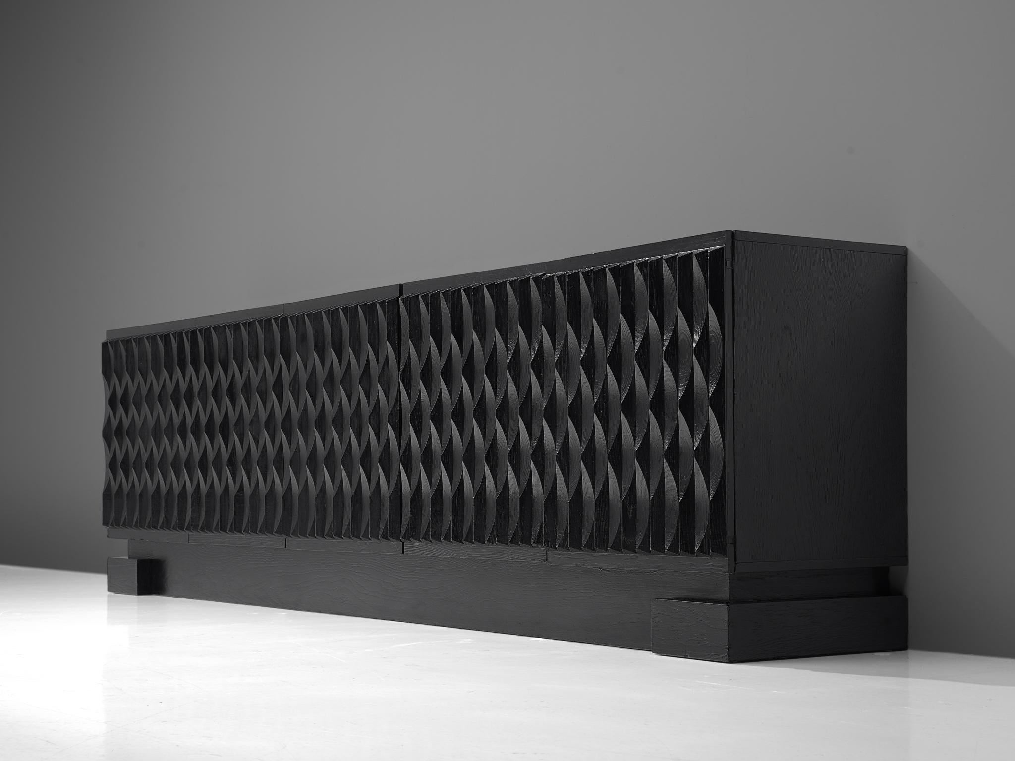 Late 20th Century Brutalist Black Lacquered Credenza