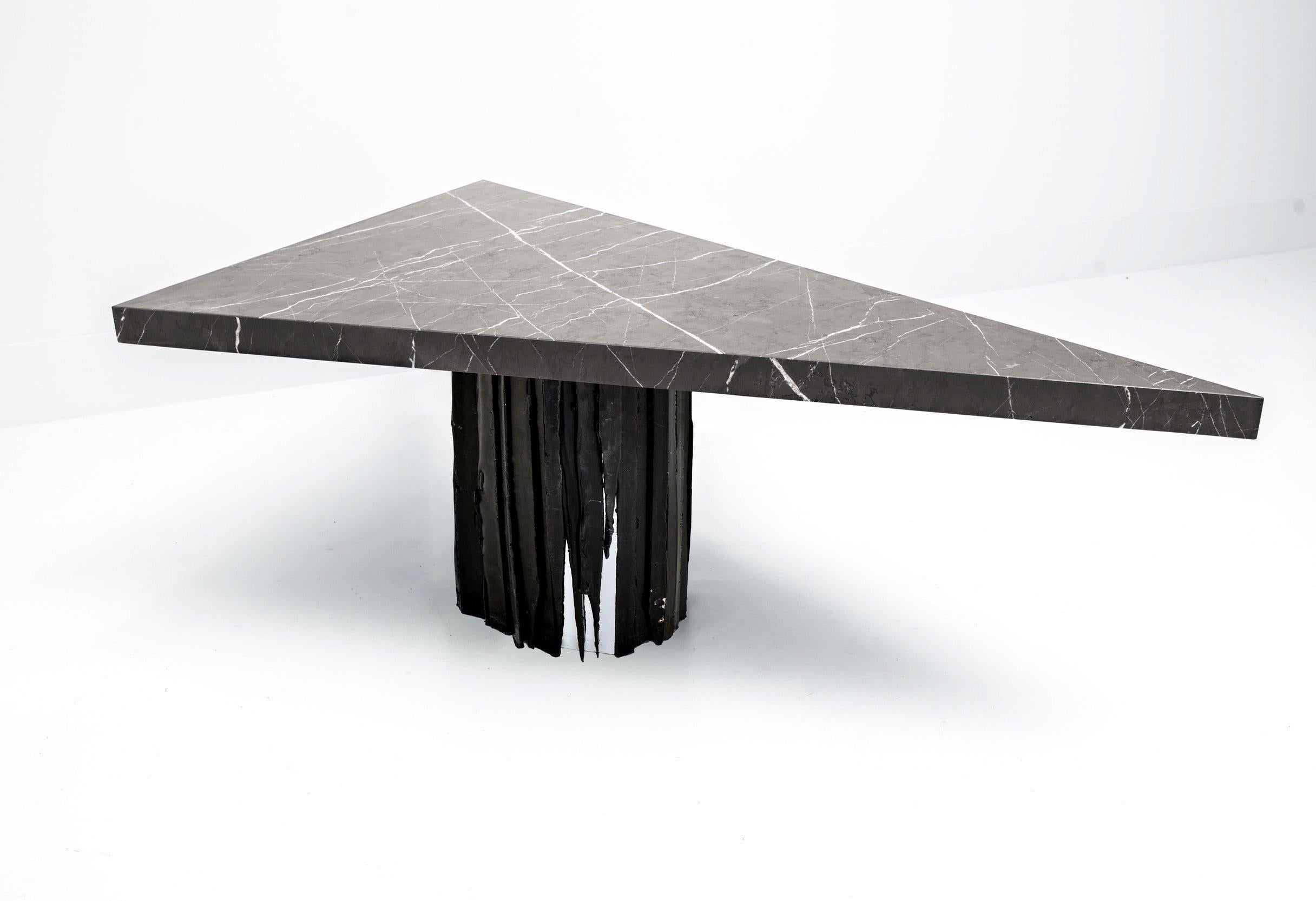 Hand-Crafted Collectible design black marble triangular table by Roos Schneijderberg For Sale