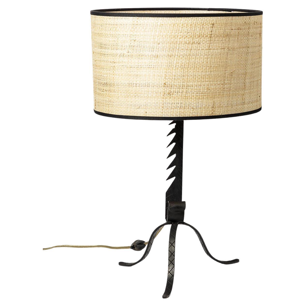 Brutalist Black Metal Table Lamp French 20th Century Design For Sale