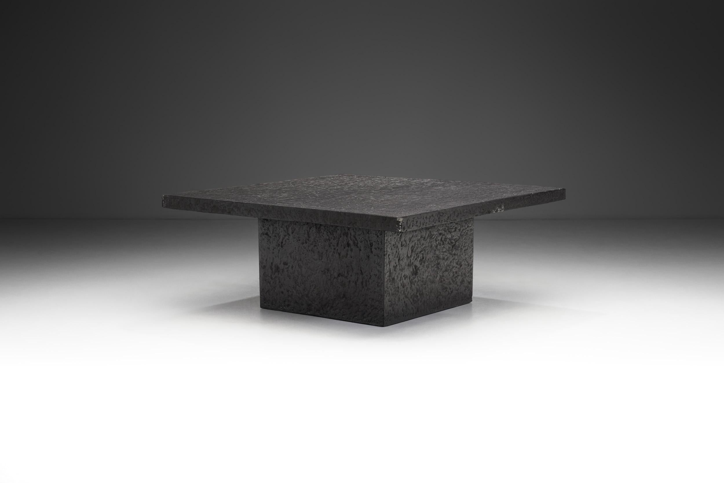 European Brutalist Black Square Polychrome Coffee Table, Europe 20th Century