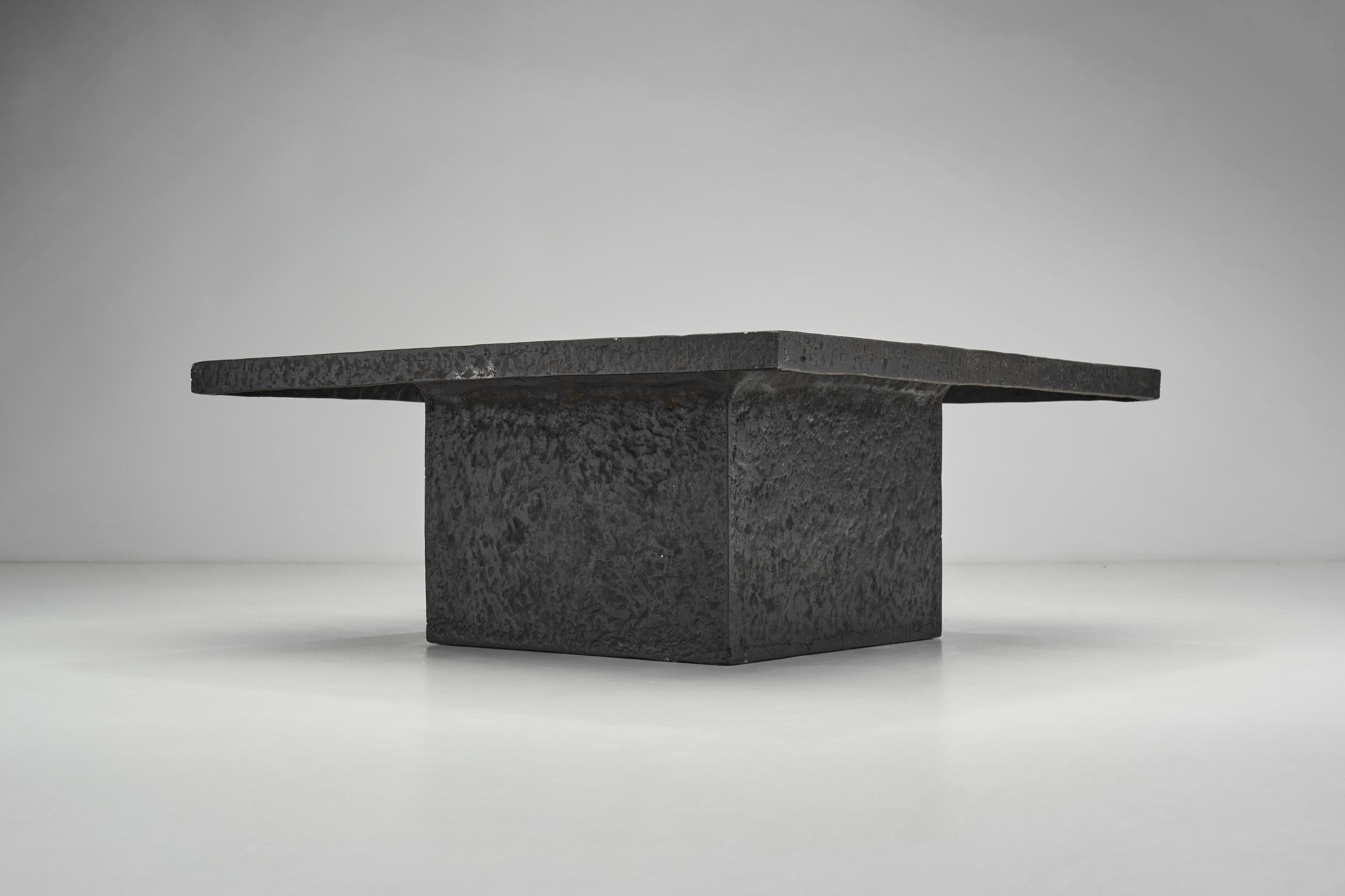 Brutalist Black Square Polychrome Coffee Table, Europe 20th Century 1