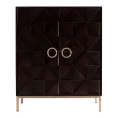 Brutalist Black Wooden Cabinet  with Graphic Patterns