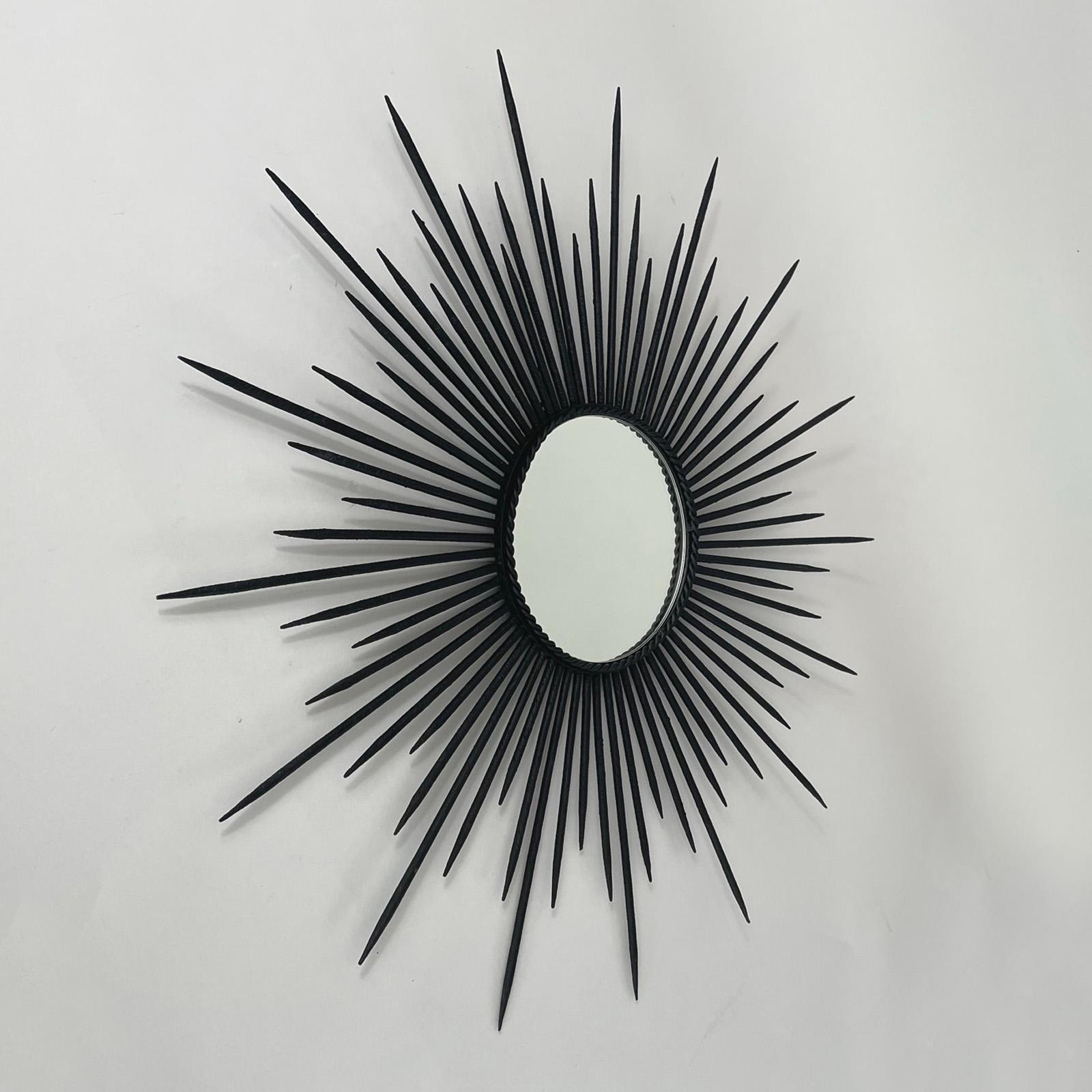 Brutalist Black Wrought Iron Sunburst Mirror, France, 1950s For Sale 4