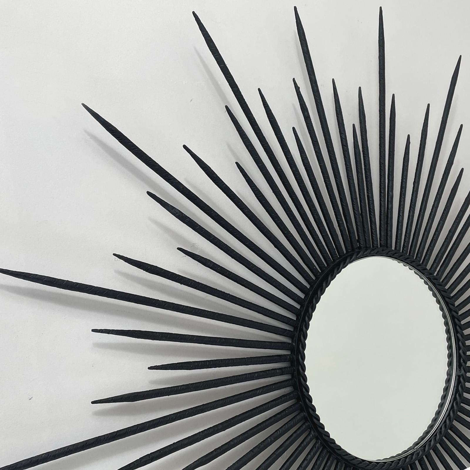 Brutalist Black Wrought Iron Sunburst Mirror, France, 1950s For Sale 5