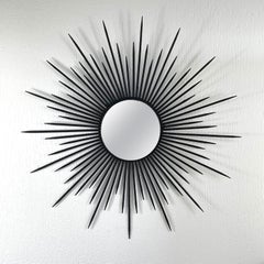 Brutalist Black Wrought Iron Sunburst Mirror, France, 1950s