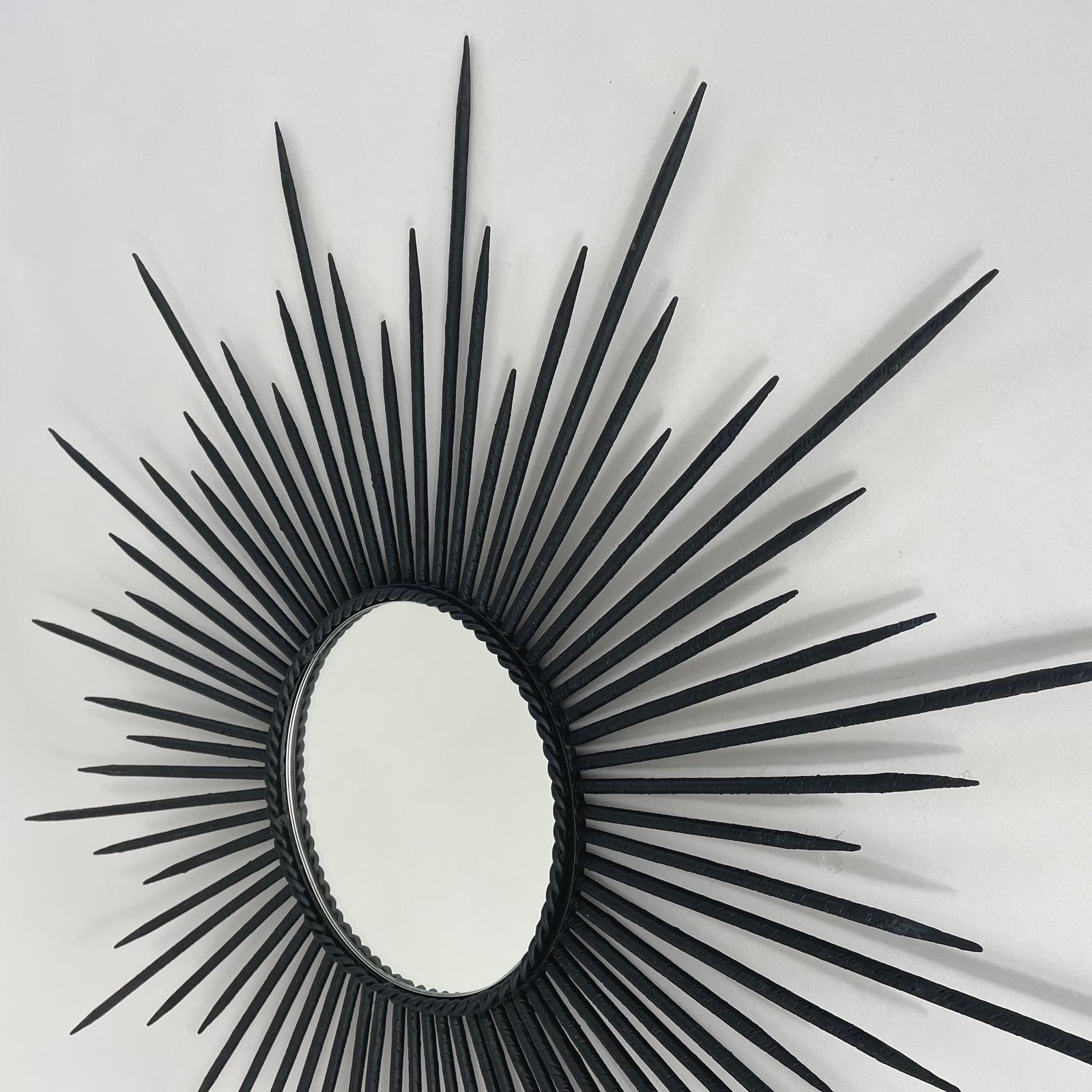 Brutalist Black Wrought Iron Sunburst Mirror, France, 1950s For Sale 1