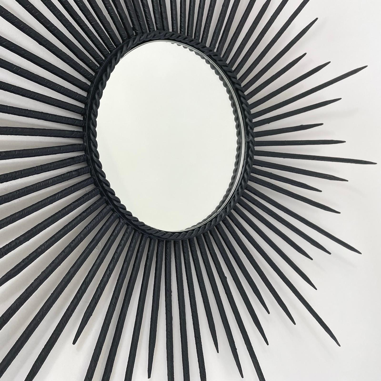 Brutalist Black Wrought Iron Sunburst Mirror, France, 1950s For Sale 2