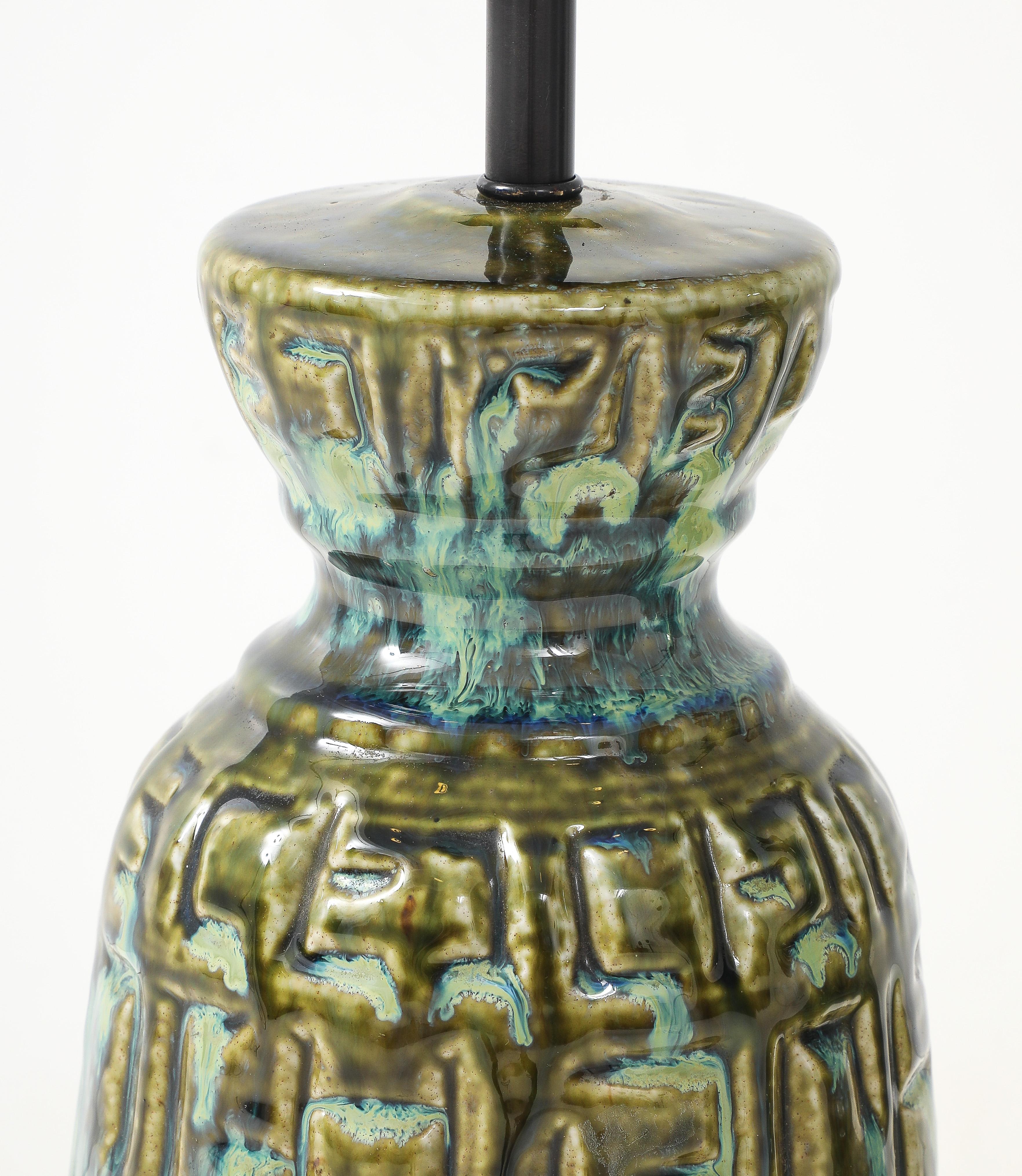 Brutalist Blue/Green Glazed Porcelain Lamps For Sale 1