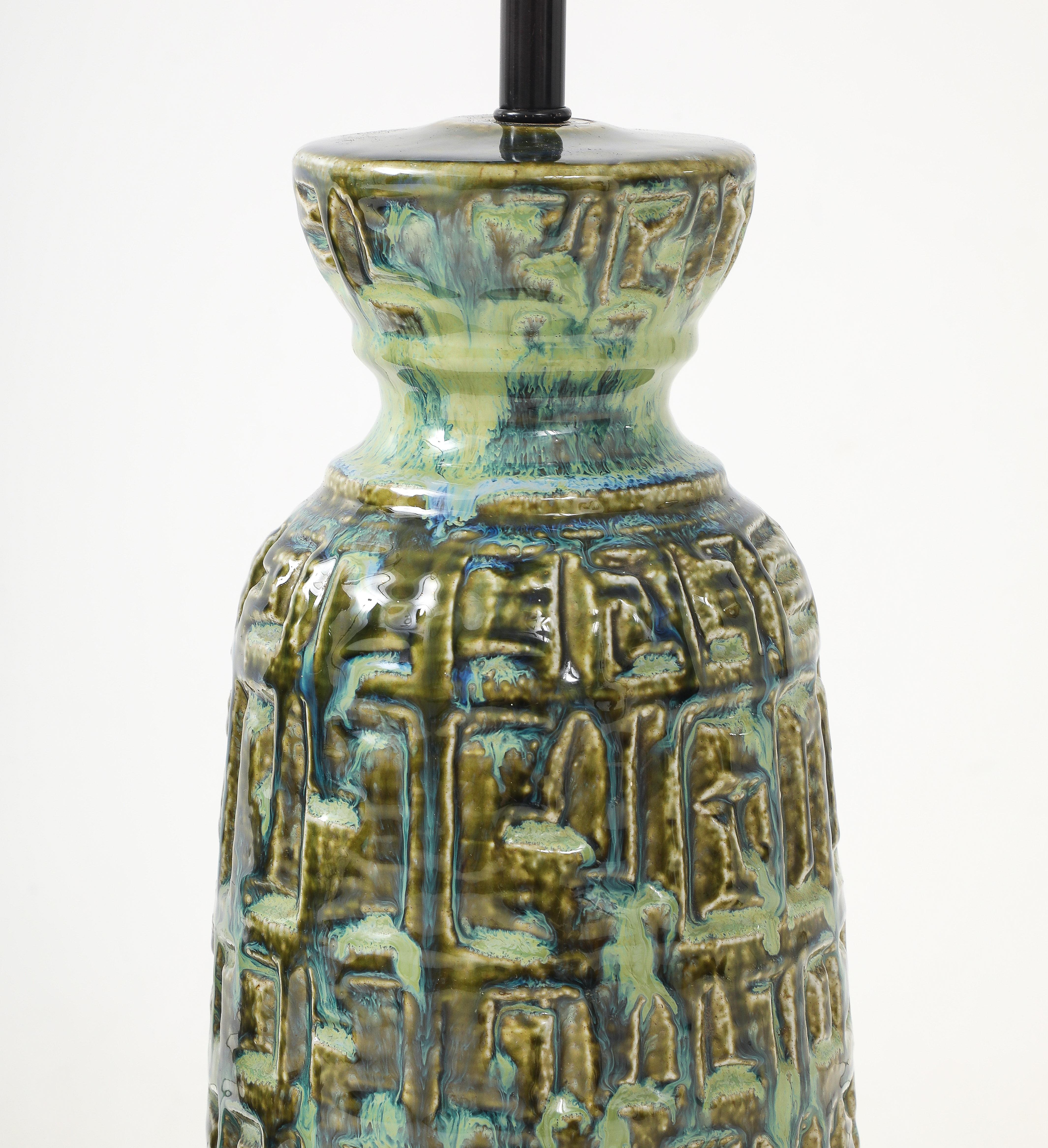 Brutalist Blue/Green Glazed Porcelain Lamps For Sale 2
