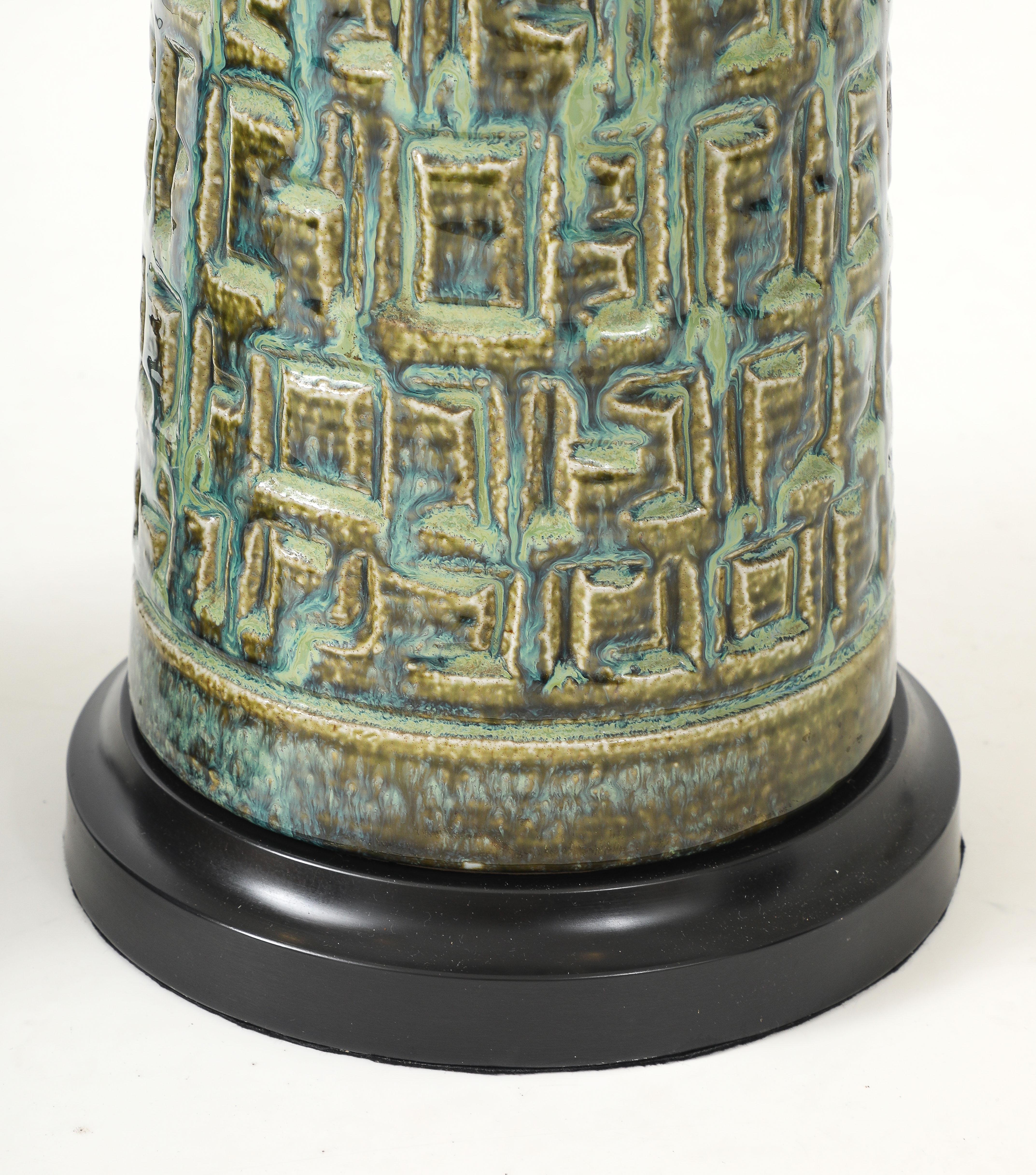 Brutalist Blue/Green Glazed Porcelain Lamps For Sale 3