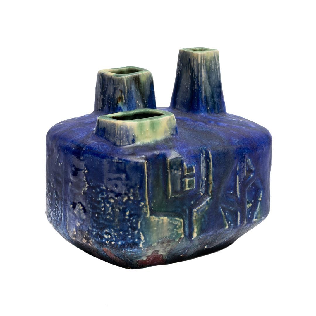 Late 20th Century Brutalist Blue Green Vase by. Helmut Friedrich Schäffenacker, 1970s, Germany For Sale