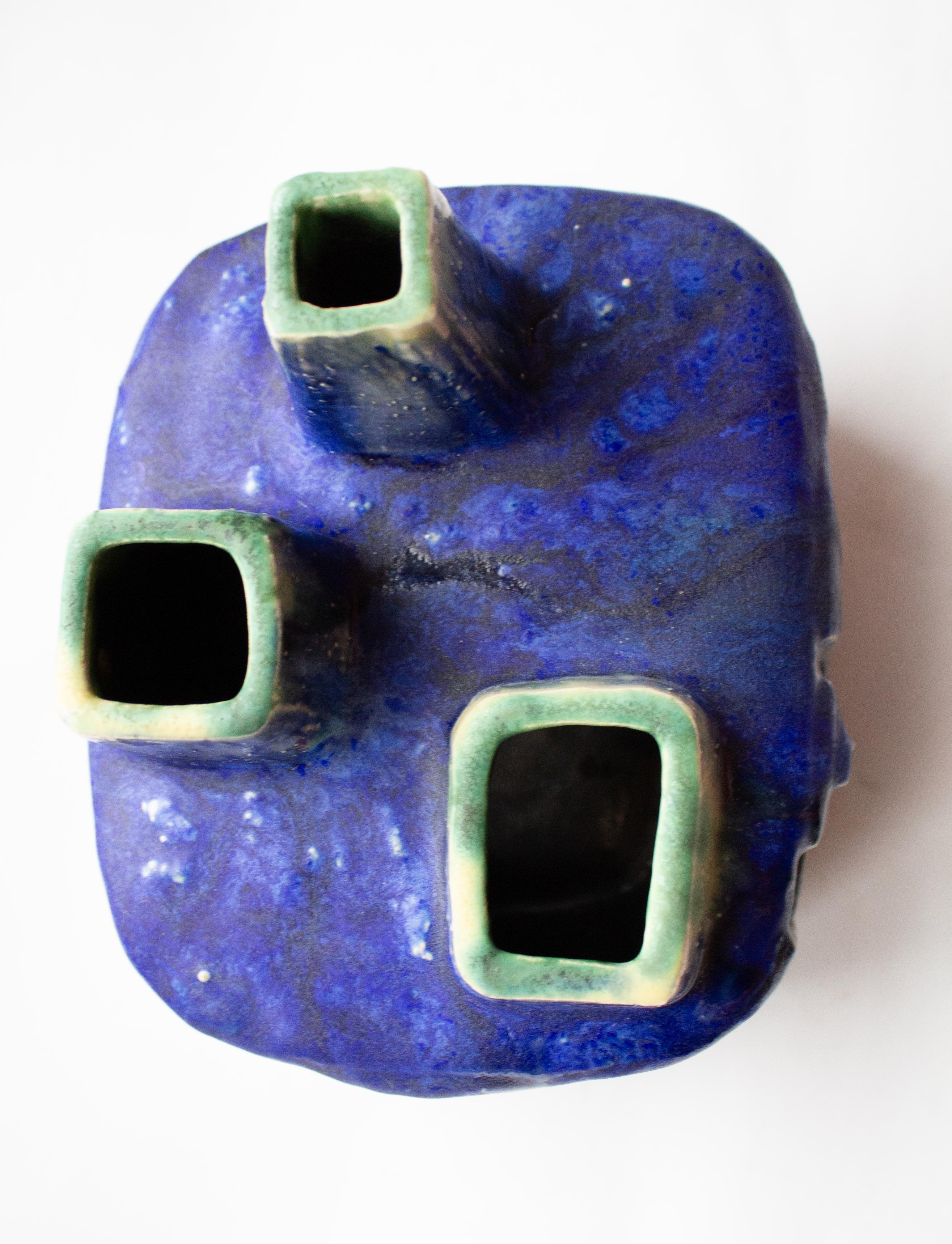 Ceramic Brutalist Blue Green Vase by. Helmut Friedrich Schäffenacker, 1970s, Germany For Sale