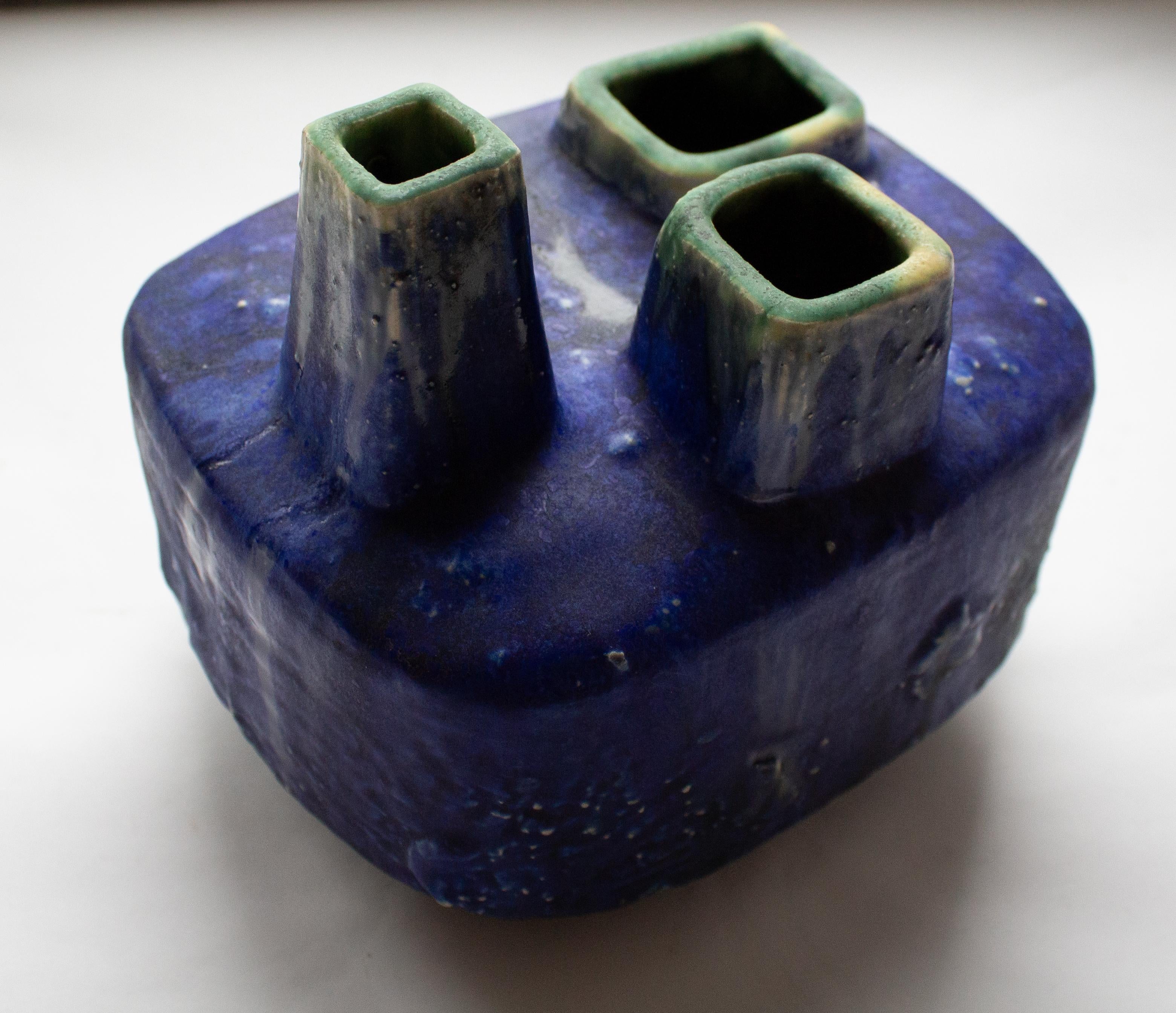 Brutalist Blue Green Vase by. Helmut Friedrich Schäffenacker, 1970s, Germany For Sale 1