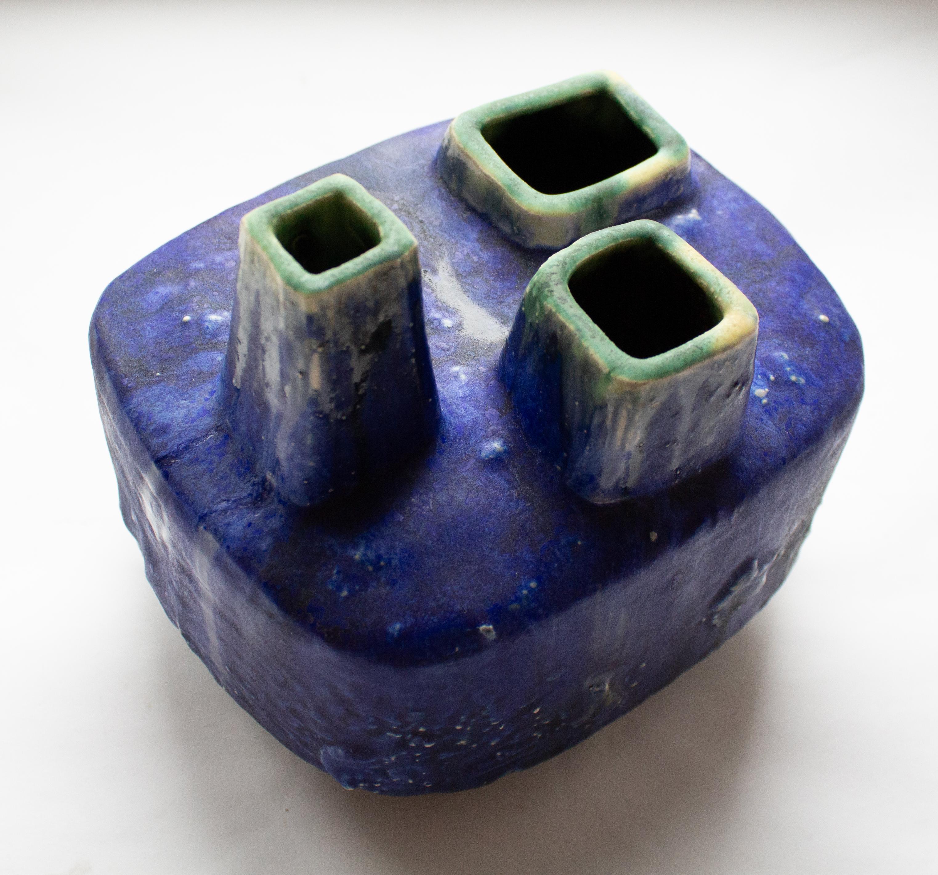 Brutalist Blue Green Vase by. Helmut Friedrich Schäffenacker, 1970s, Germany For Sale 2