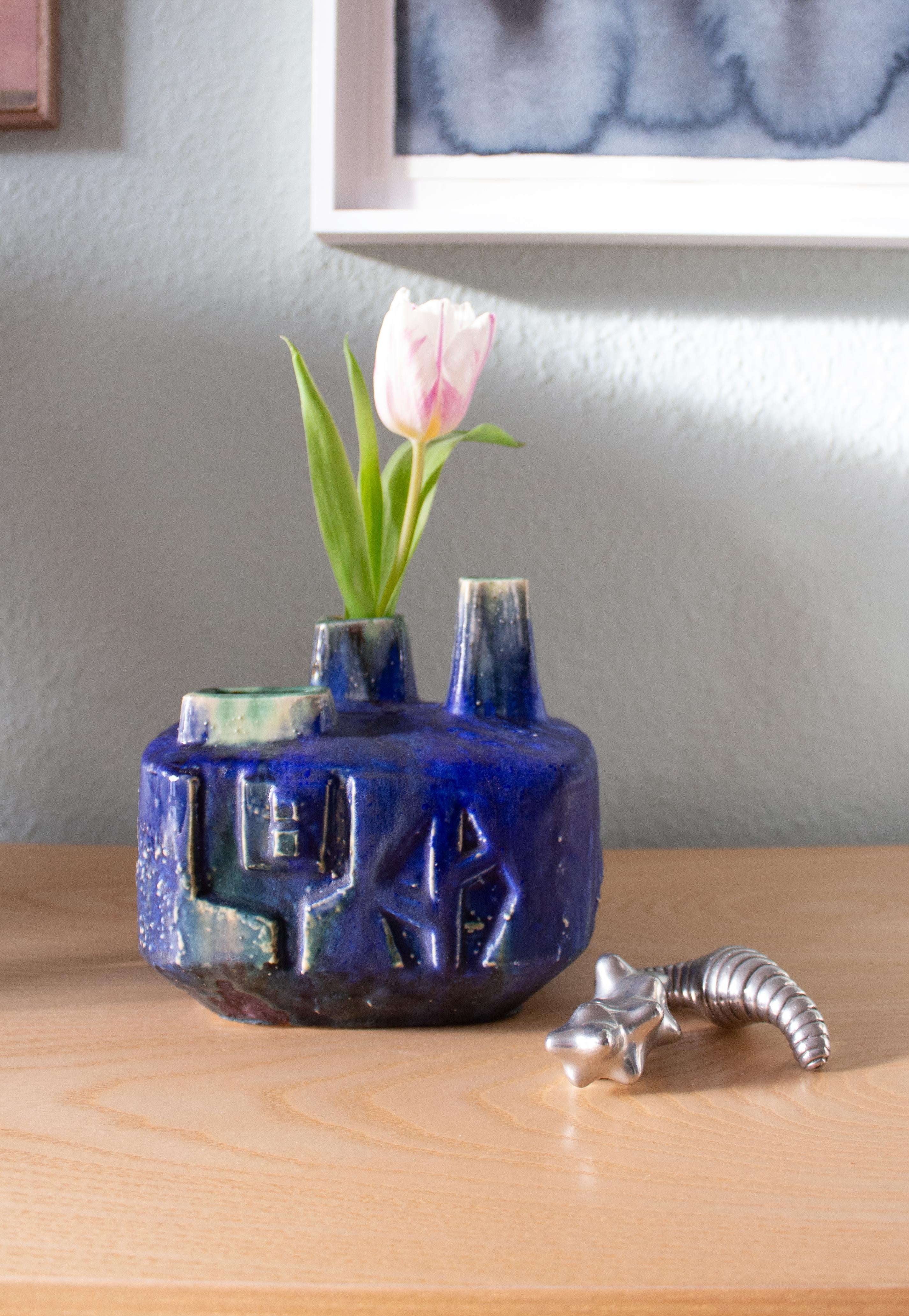 Brutalist Blue Green Vase by. Helmut Friedrich Schäffenacker, 1970s, Germany For Sale 3